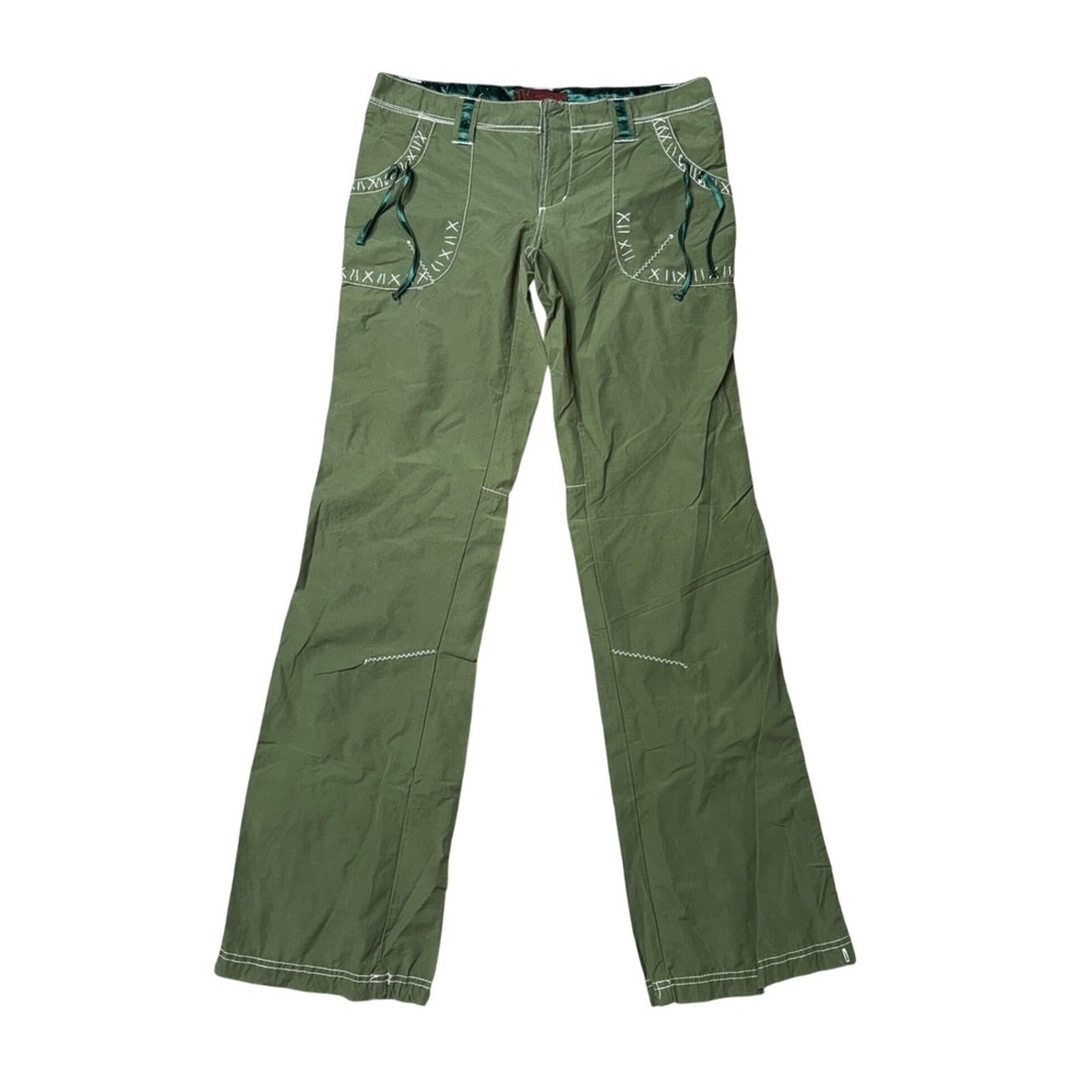 Miss Me Cargo Pants Women Size M Green Y2K Utility Contrast Stitch R6221-NG